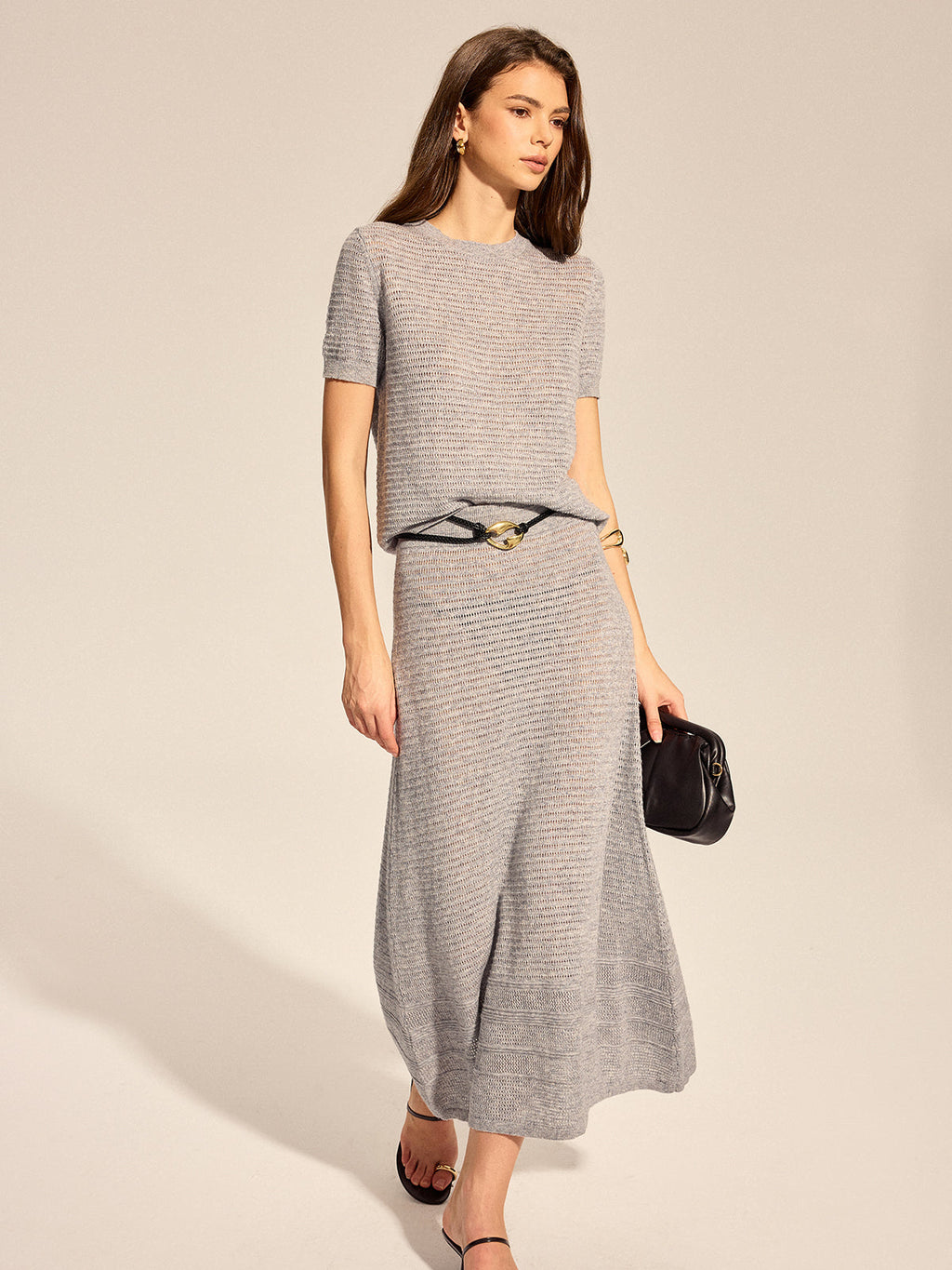 Wool Blend Hollow Two Piece Skirt Set