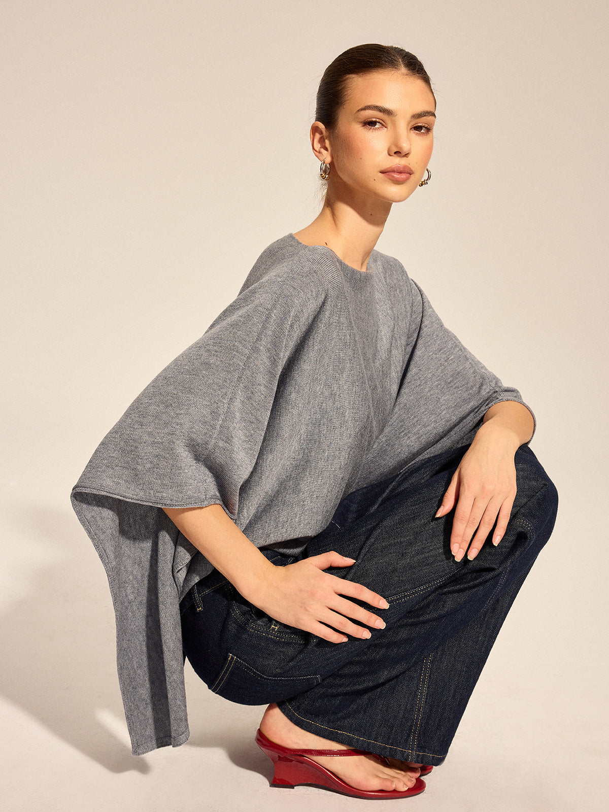 Irregular Cape Style Flowy Knit Top