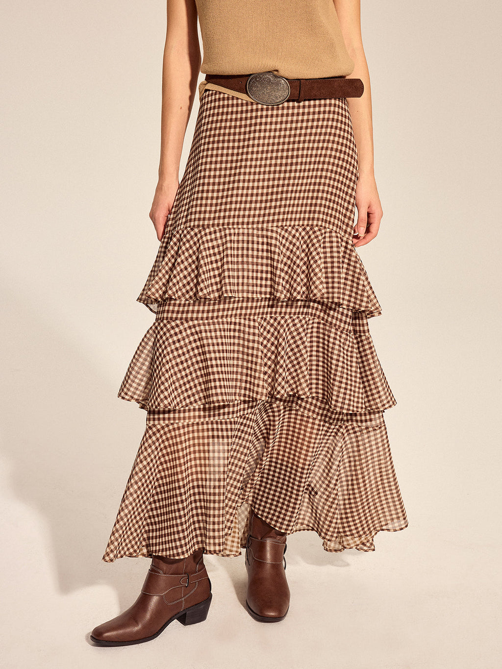 Gingham Tiered Maxi Skirt