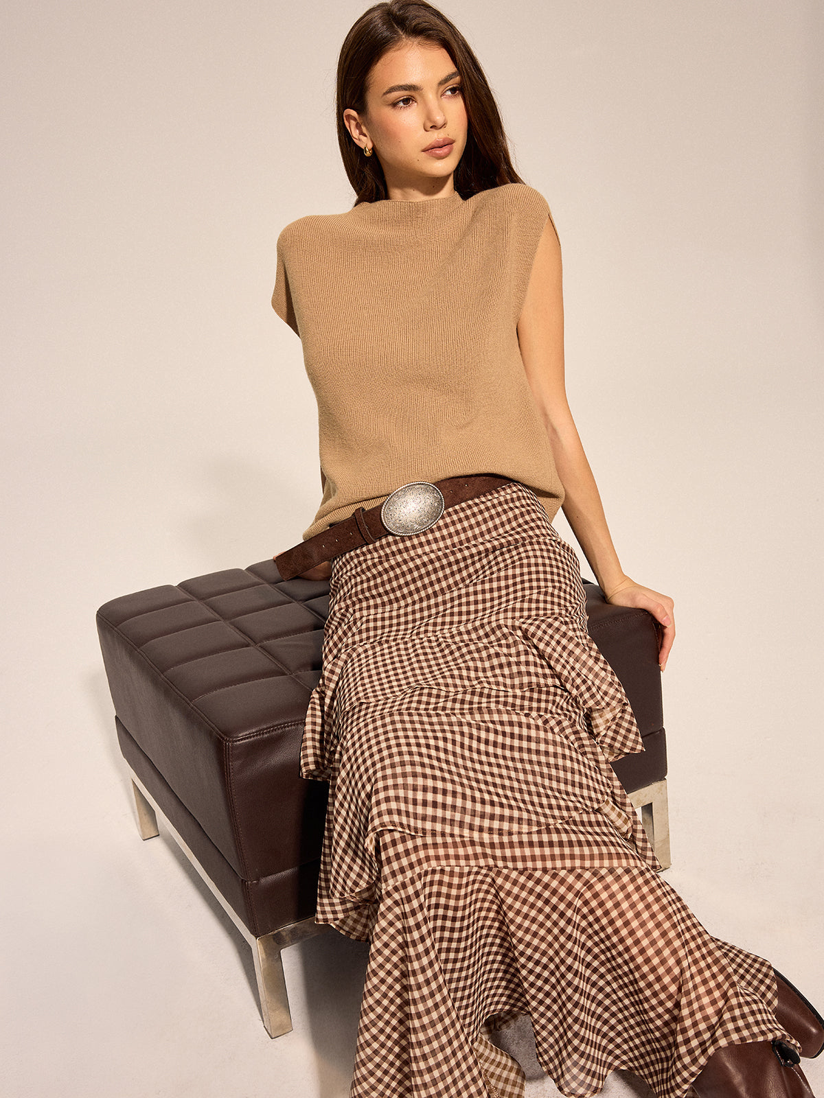 Gingham Tiered Maxi Skirt