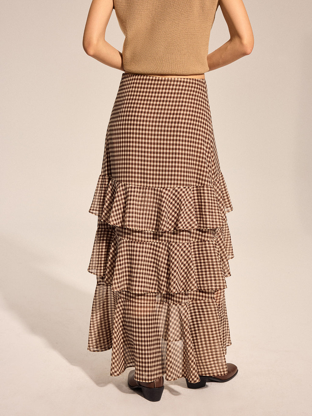 Gingham Tiered Maxi Skirt