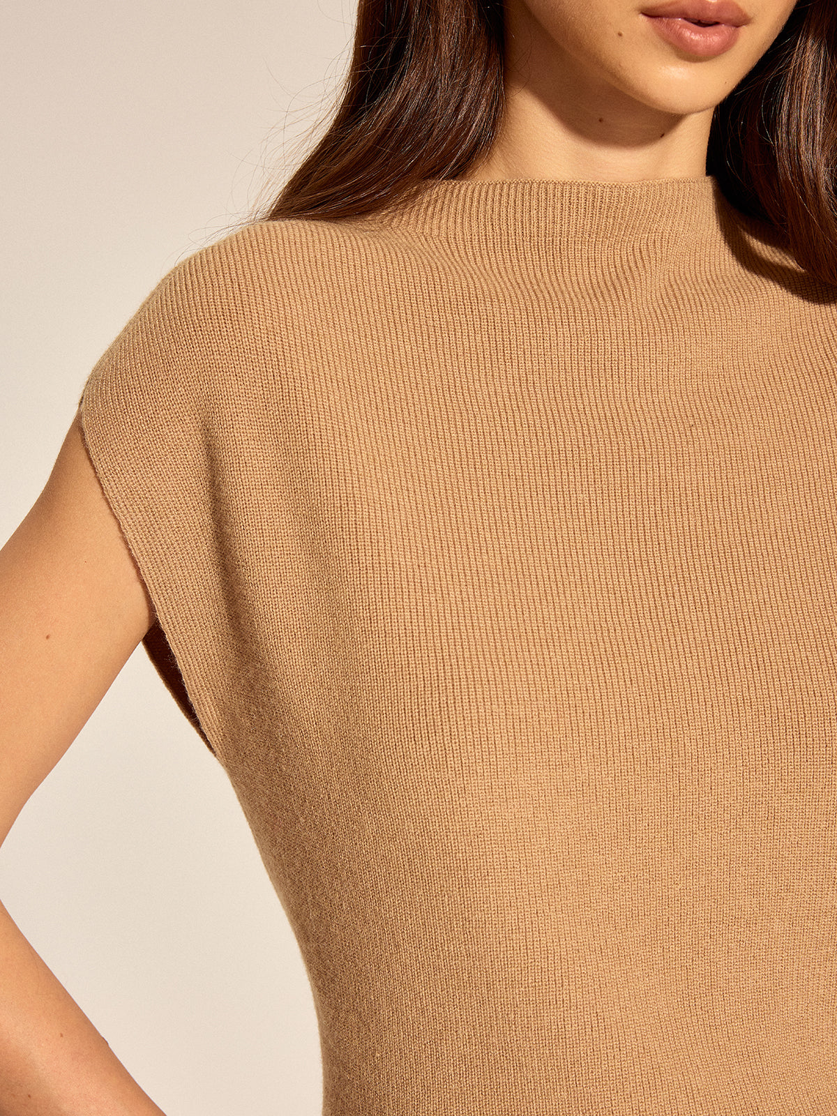 Ribbed Cap Sleeve Knit Top without Belt