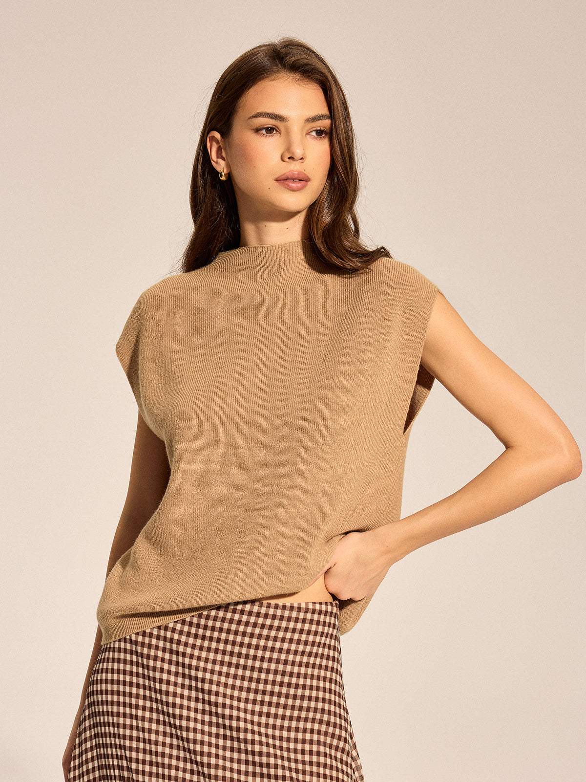 Ribbed Cap Sleeve Knit Top without Belt