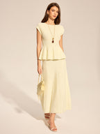 Rib Peplum Cap Sleeve Knit Two Piece Set
