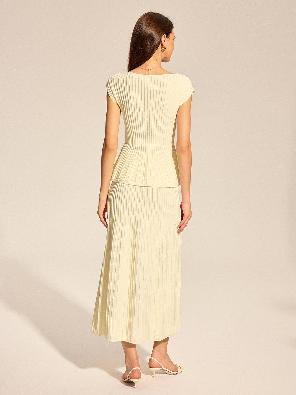 Rib Peplum Cap Sleeve Knit Two Piece Set