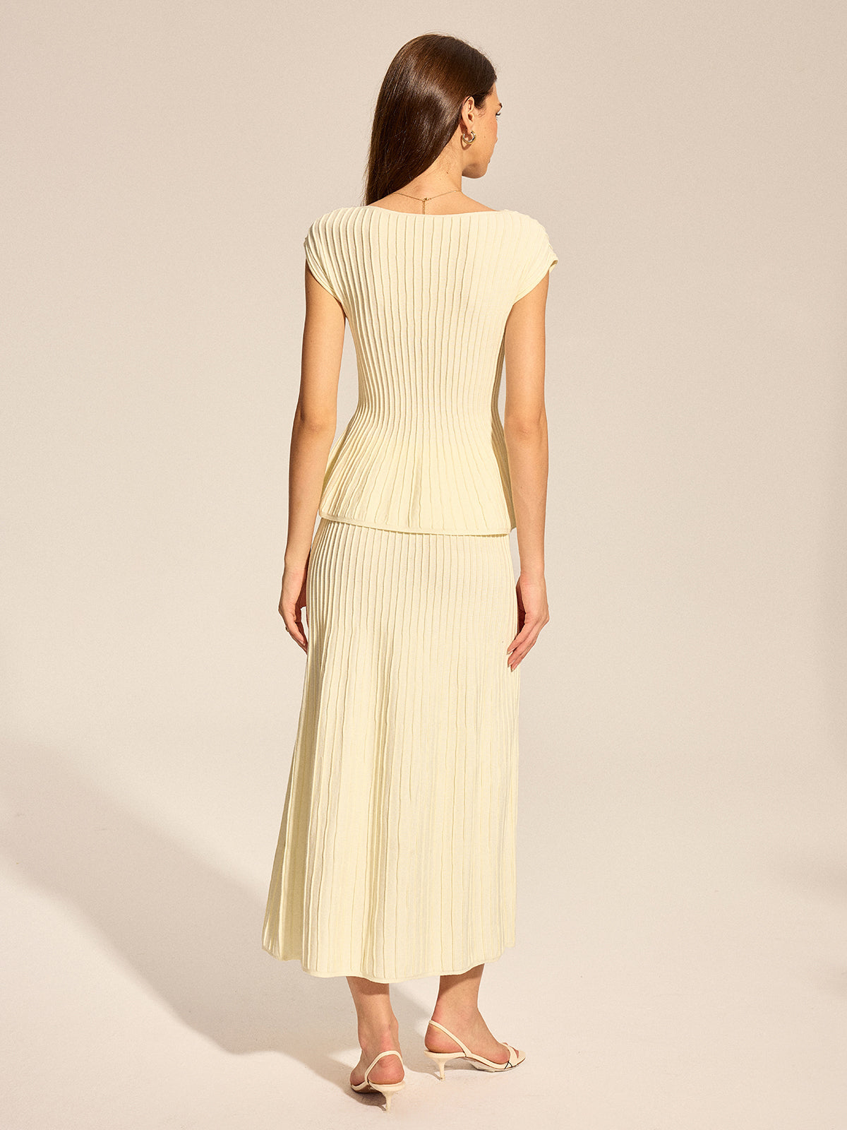 Rib Peplum Cap Sleeve Knit Two Piece Set
