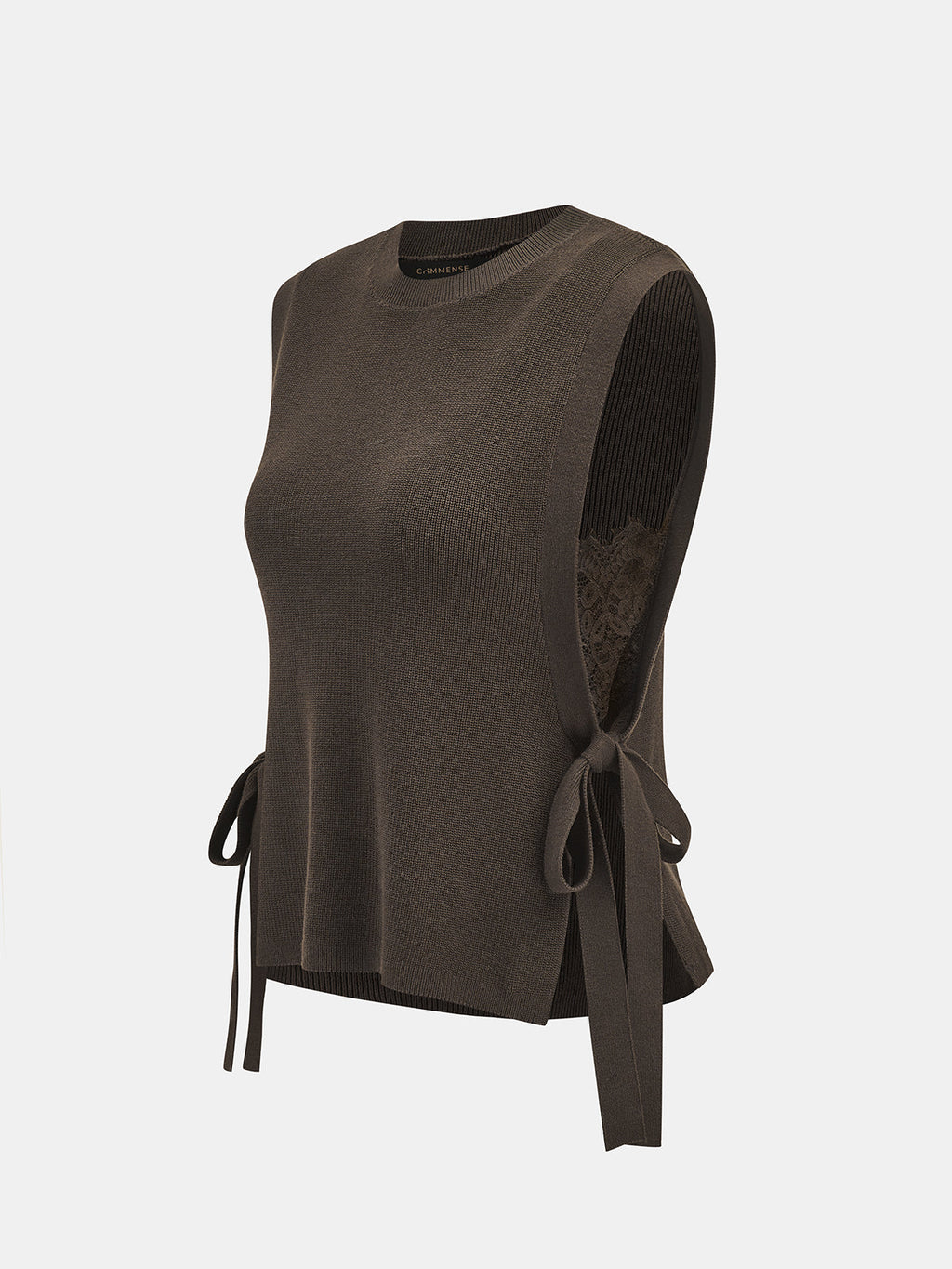 Side Tie Lace Panel Knit Sleeveless Vest