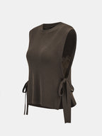 Side Tie Lace Panel Knit Sleeveless Vest