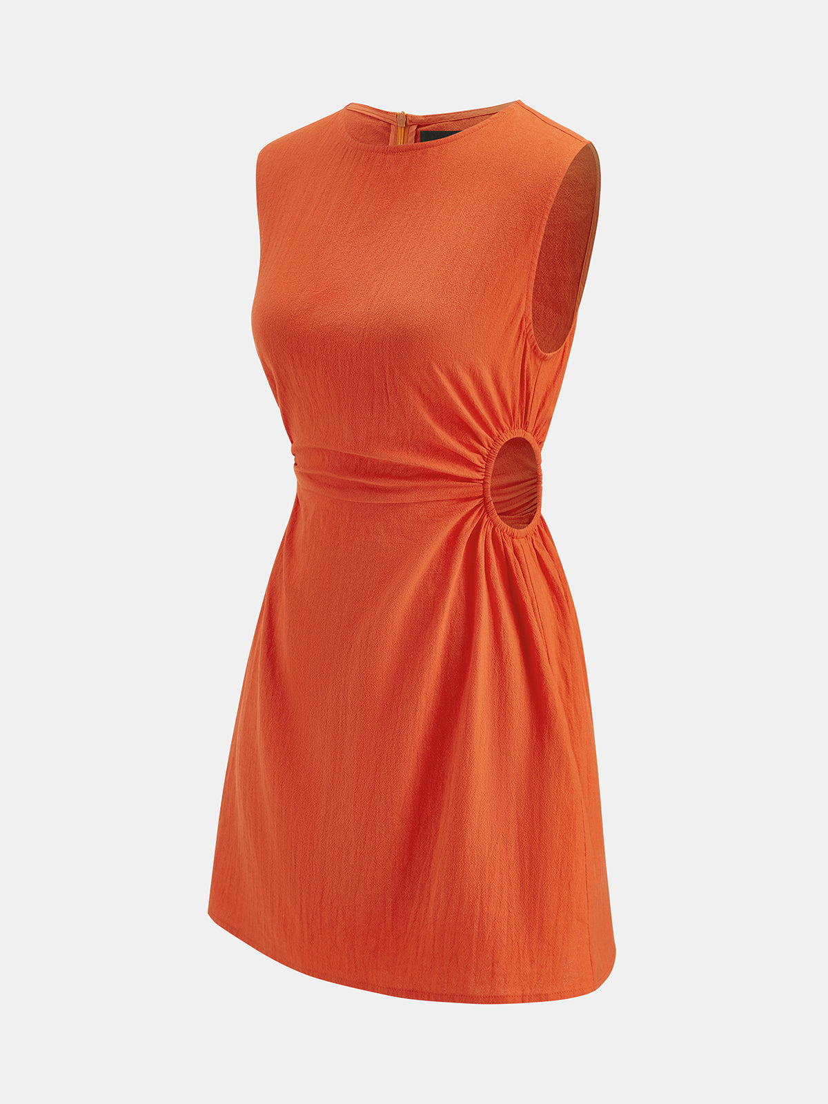 Side Cutout Ruched Sleeveless Cotton Mini Dress