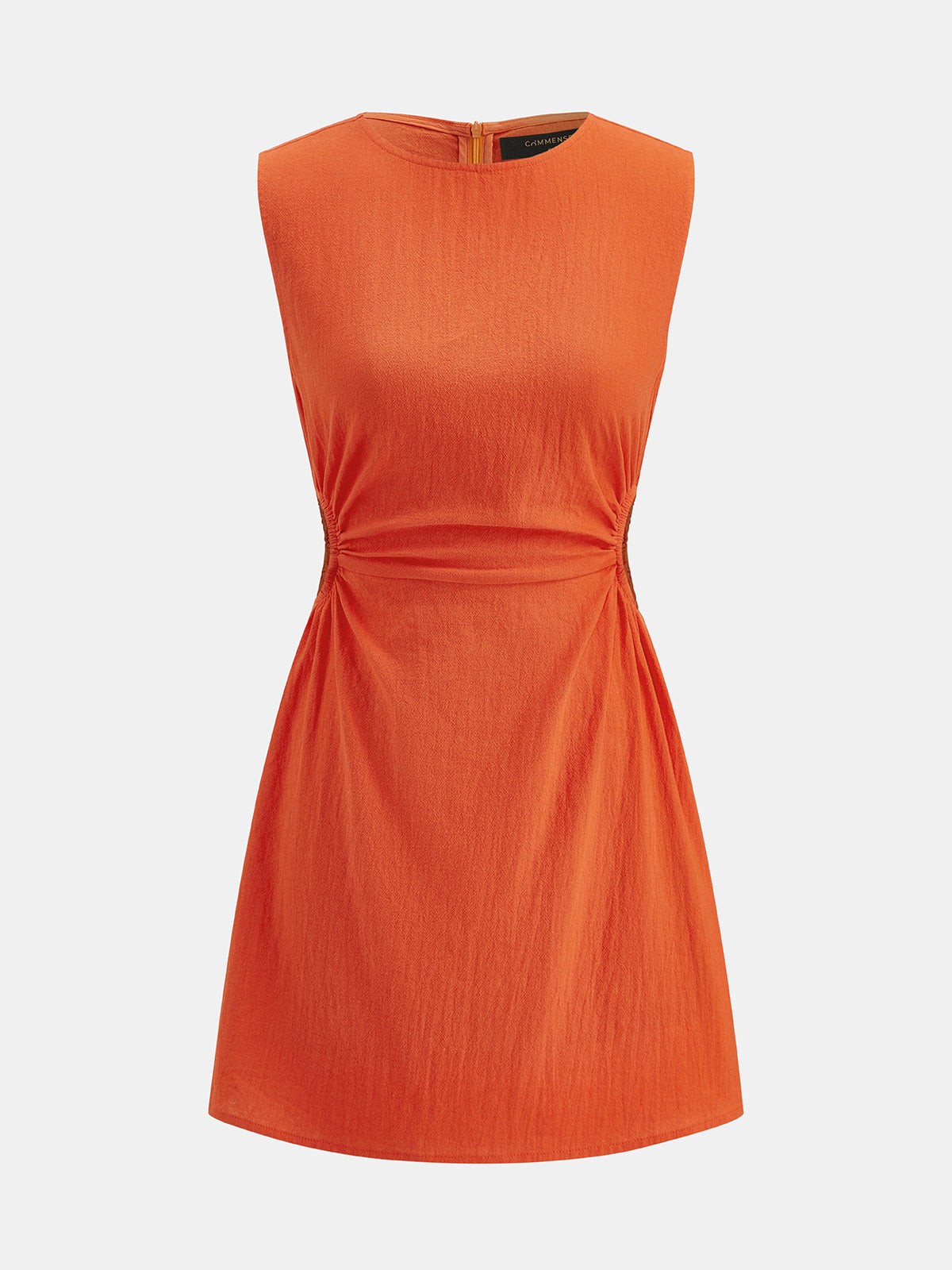 Side Cutout Ruched Sleeveless Cotton Mini Dress