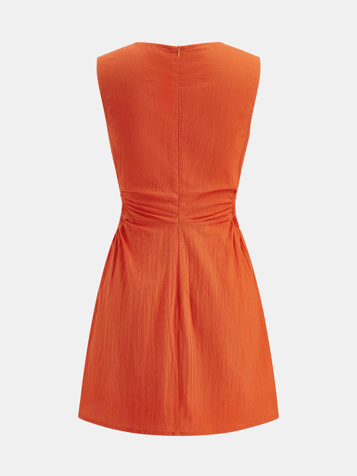 Side Cutout Ruched Sleeveless Cotton Mini Dress