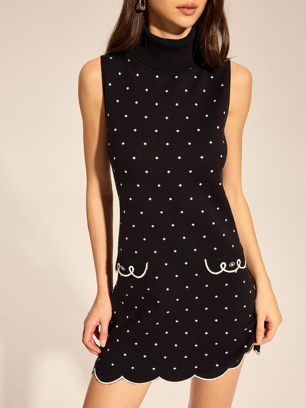 Polka Dot Scalloped Hem Knit Mini Dress
