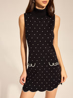 Polka Dot Scalloped Hem Knit Mini Dress