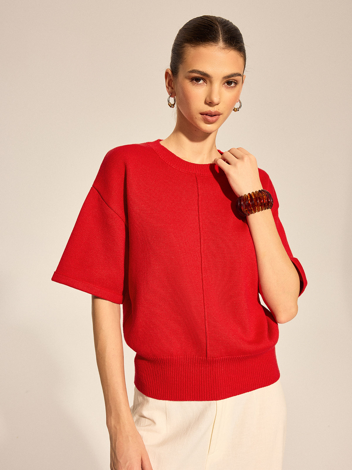 Center Seam Drop Shoulder Knit Top
