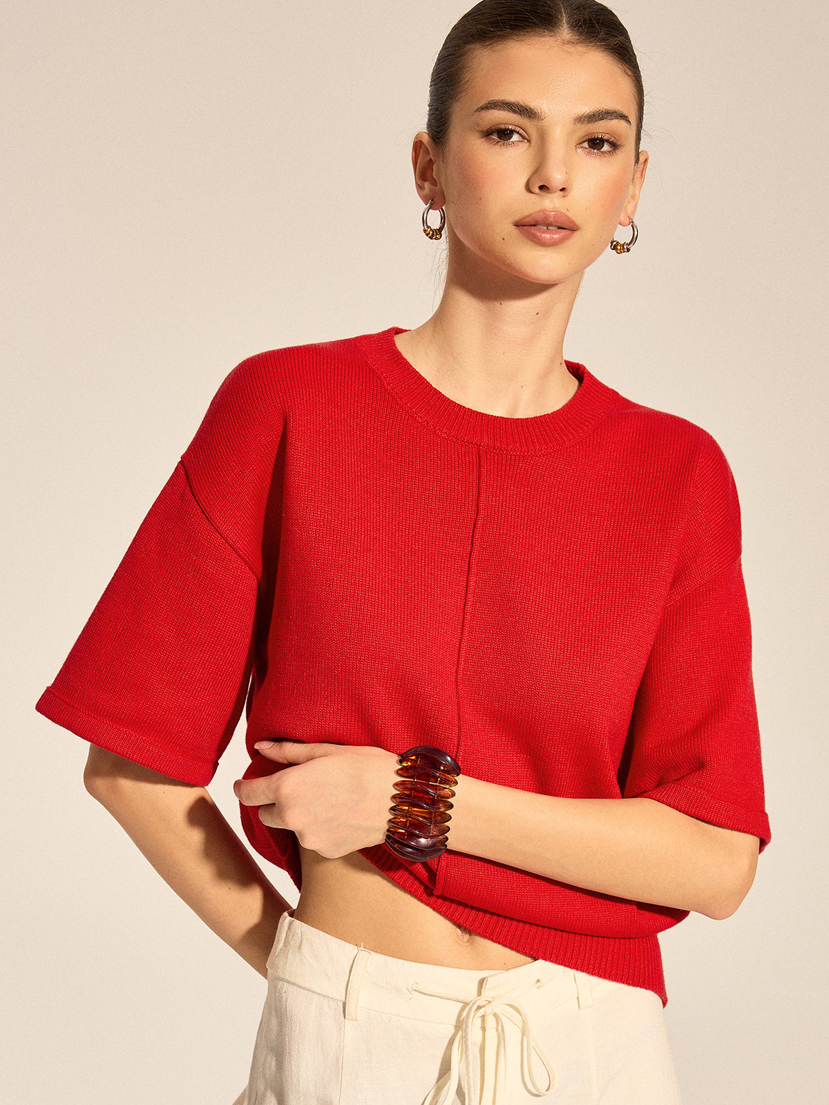 Center Seam Drop Shoulder Knit Top