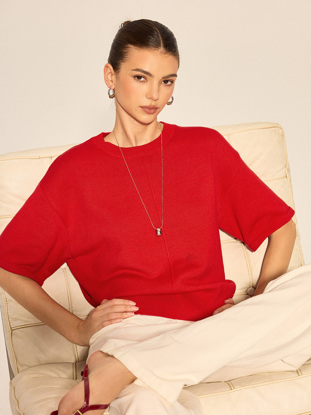 Center Seam Drop Shoulder Knit Top