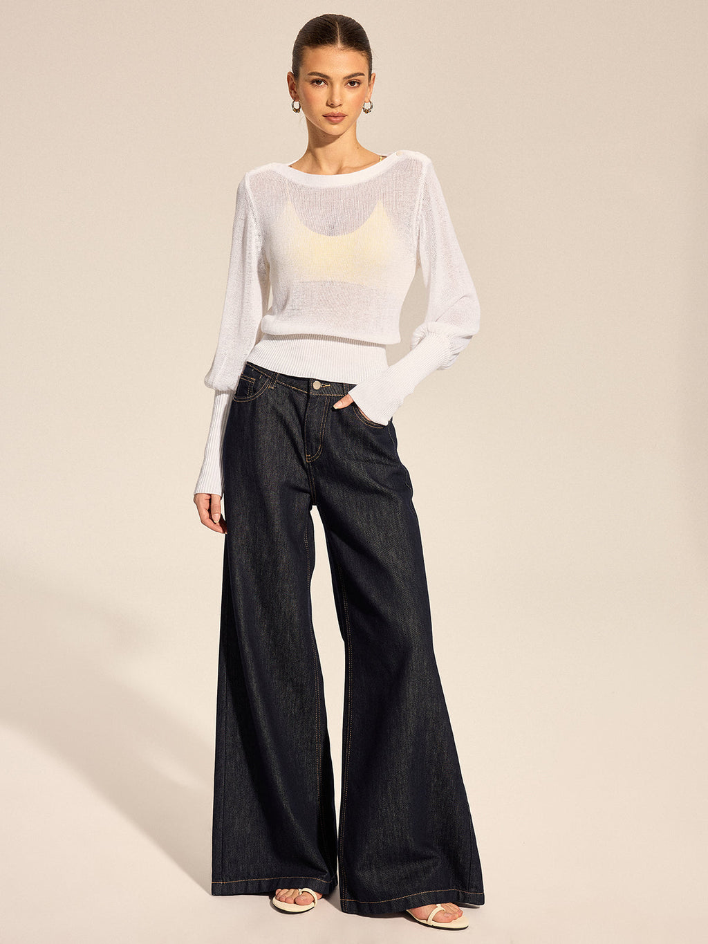 Sheer Puff Sleeve Knit Top