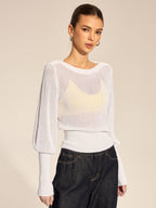 Sheer Puff Sleeve Knit Top