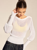 Sheer Puff Sleeve Knit Top