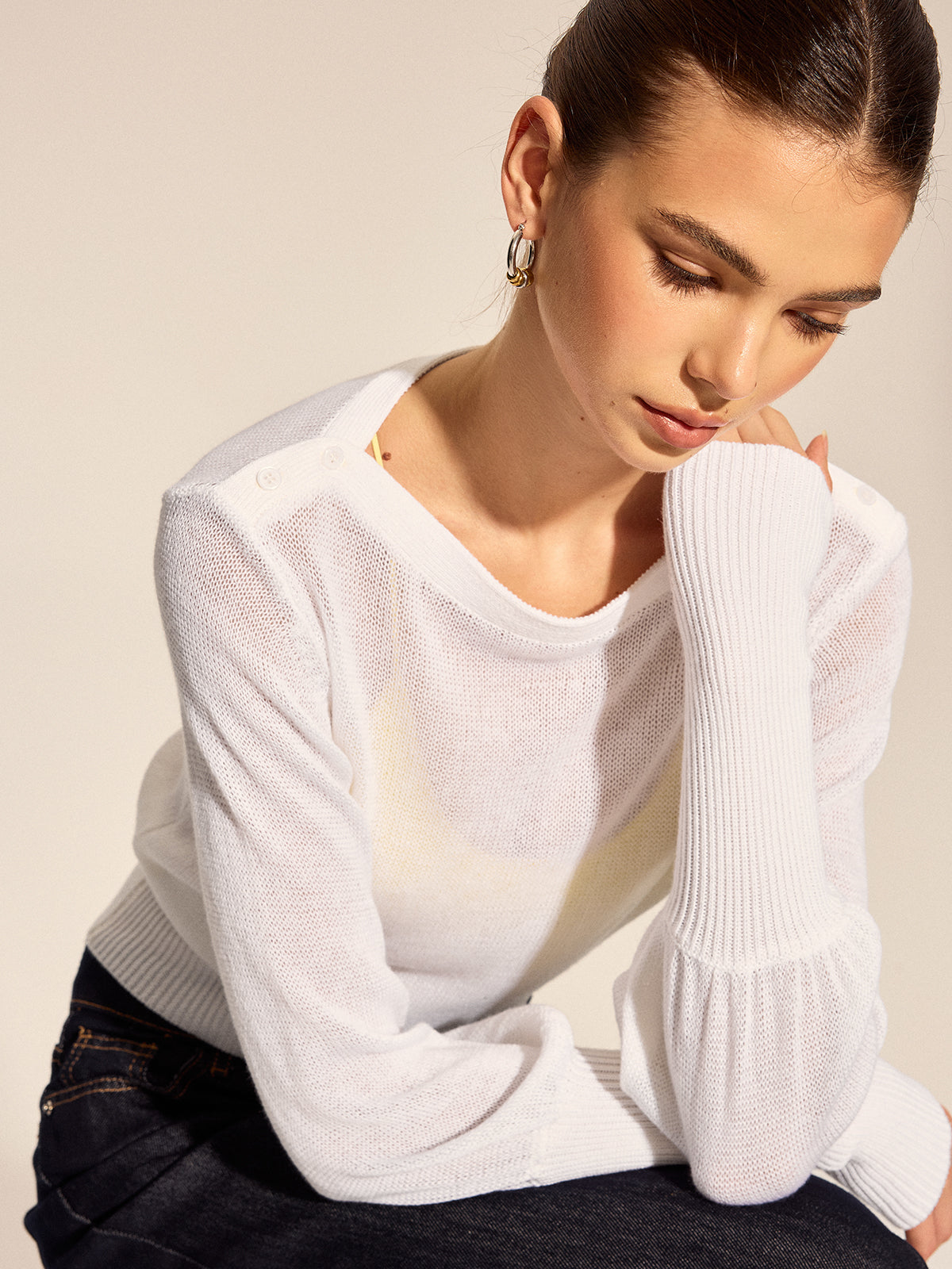 Sheer Puff Sleeve Knit Top