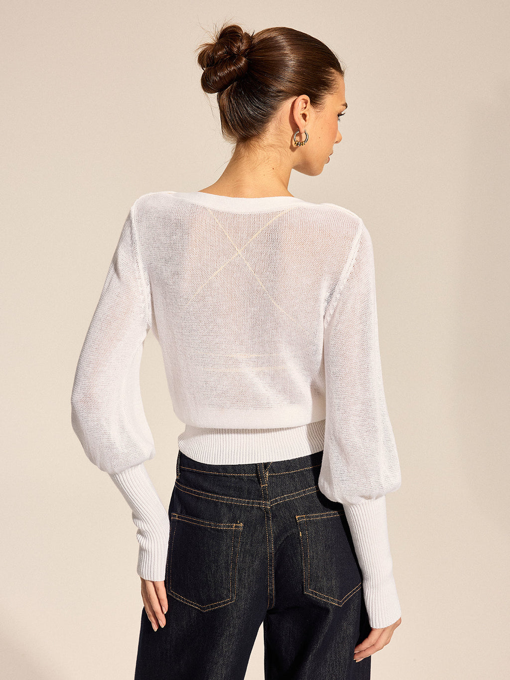 Sheer Puff Sleeve Knit Top