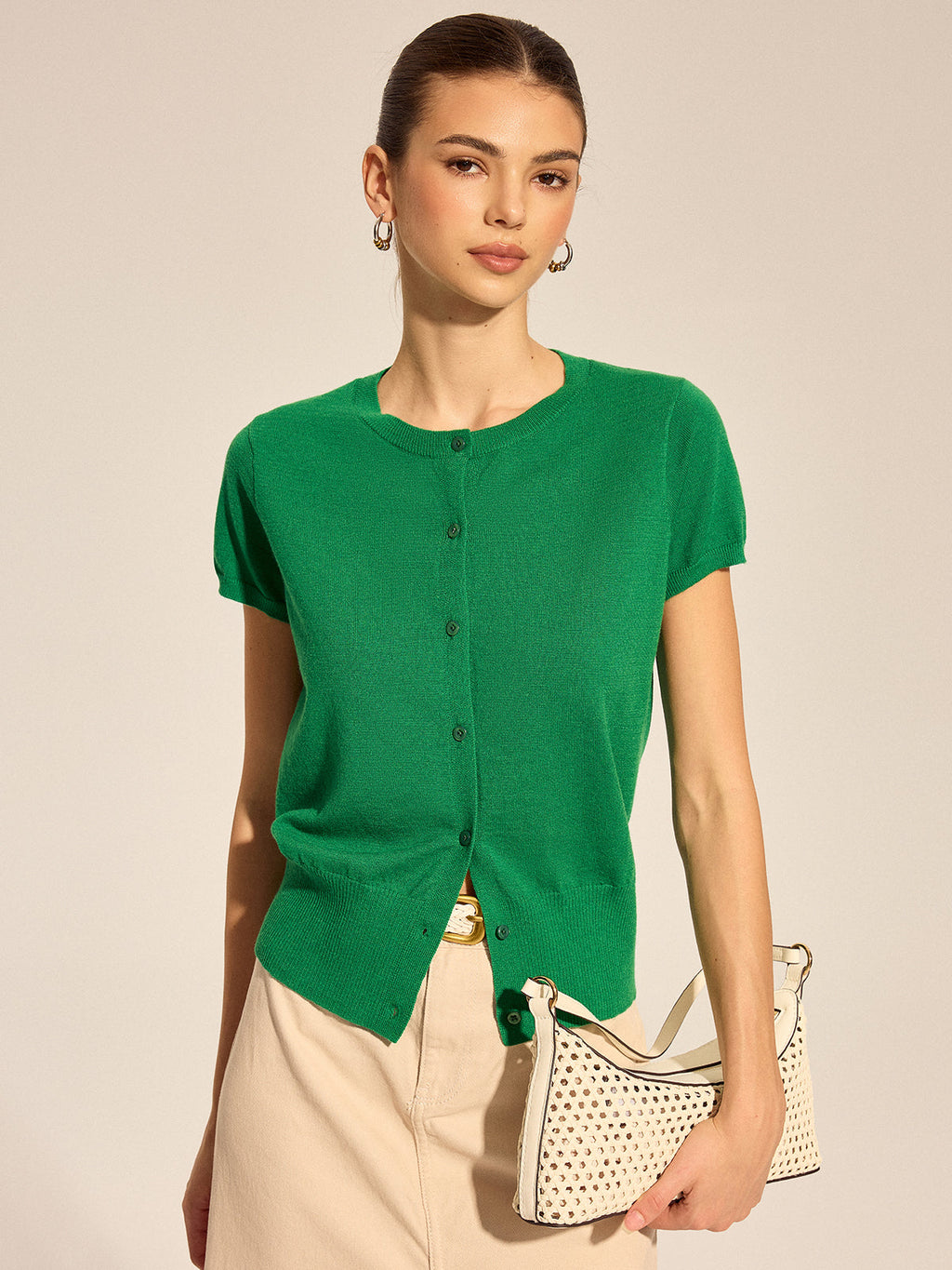 Solid Button Front Knit Cardigan