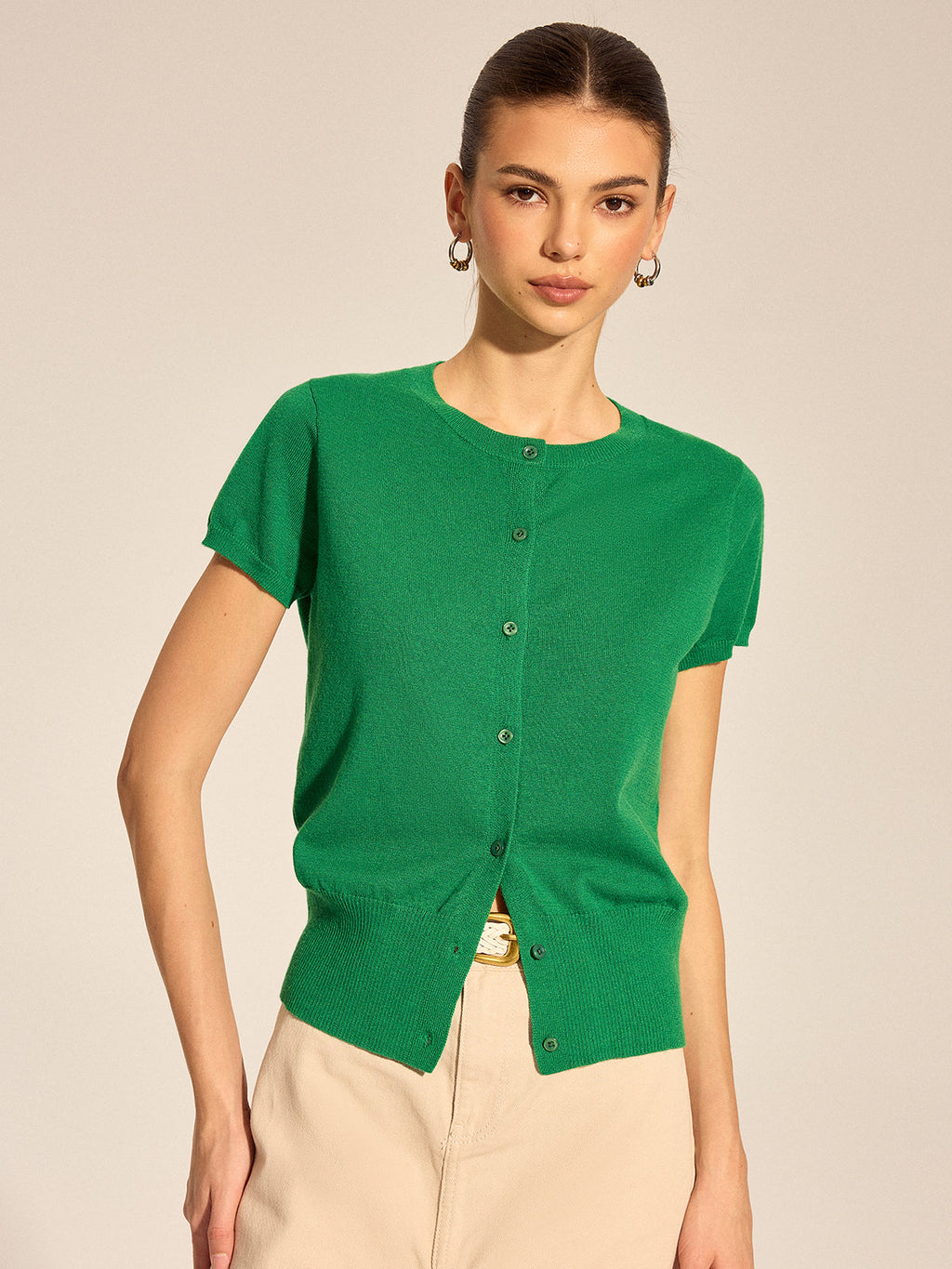 Solid Button Front Knit Cardigan