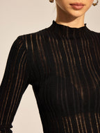 Sheer Ribbed Mock Neck Top