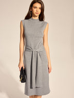 Mock Neck Tie Waist Knit Midi Dress
