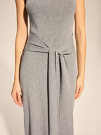 Mock Neck Tie Waist Knit Midi Dress