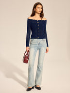 Off Shoulder Hollow Knit Top