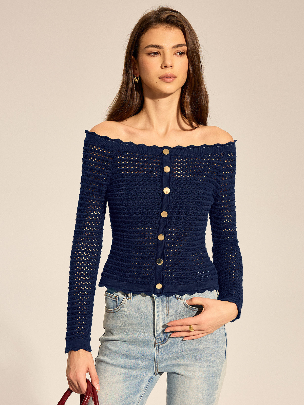 Off Shoulder Hollow Knit Top