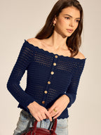 Off Shoulder Hollow Knit Top