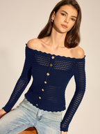 Off Shoulder Hollow Knit Top