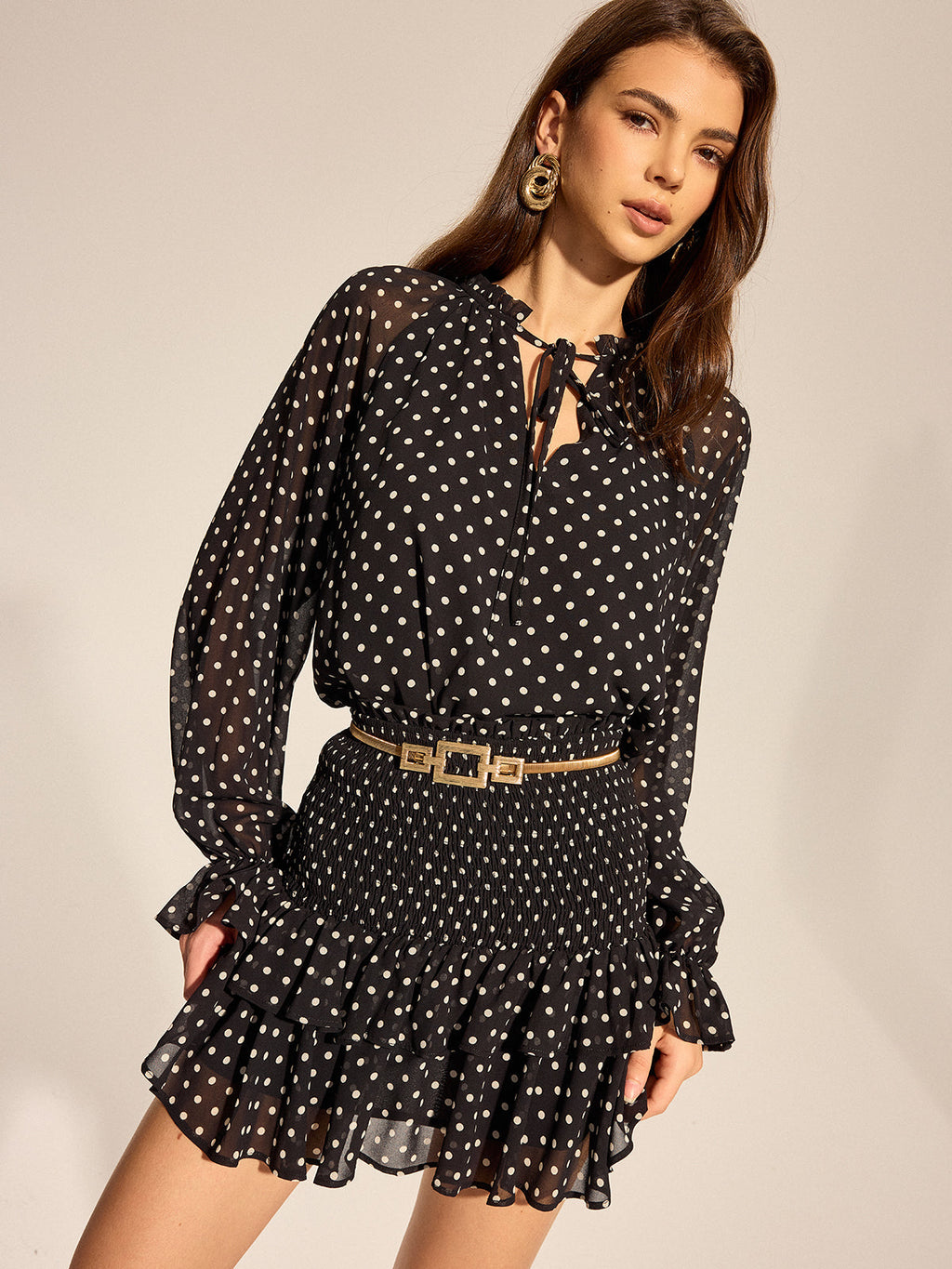 Polka Dot Ruffled Two Piece Skirt Set