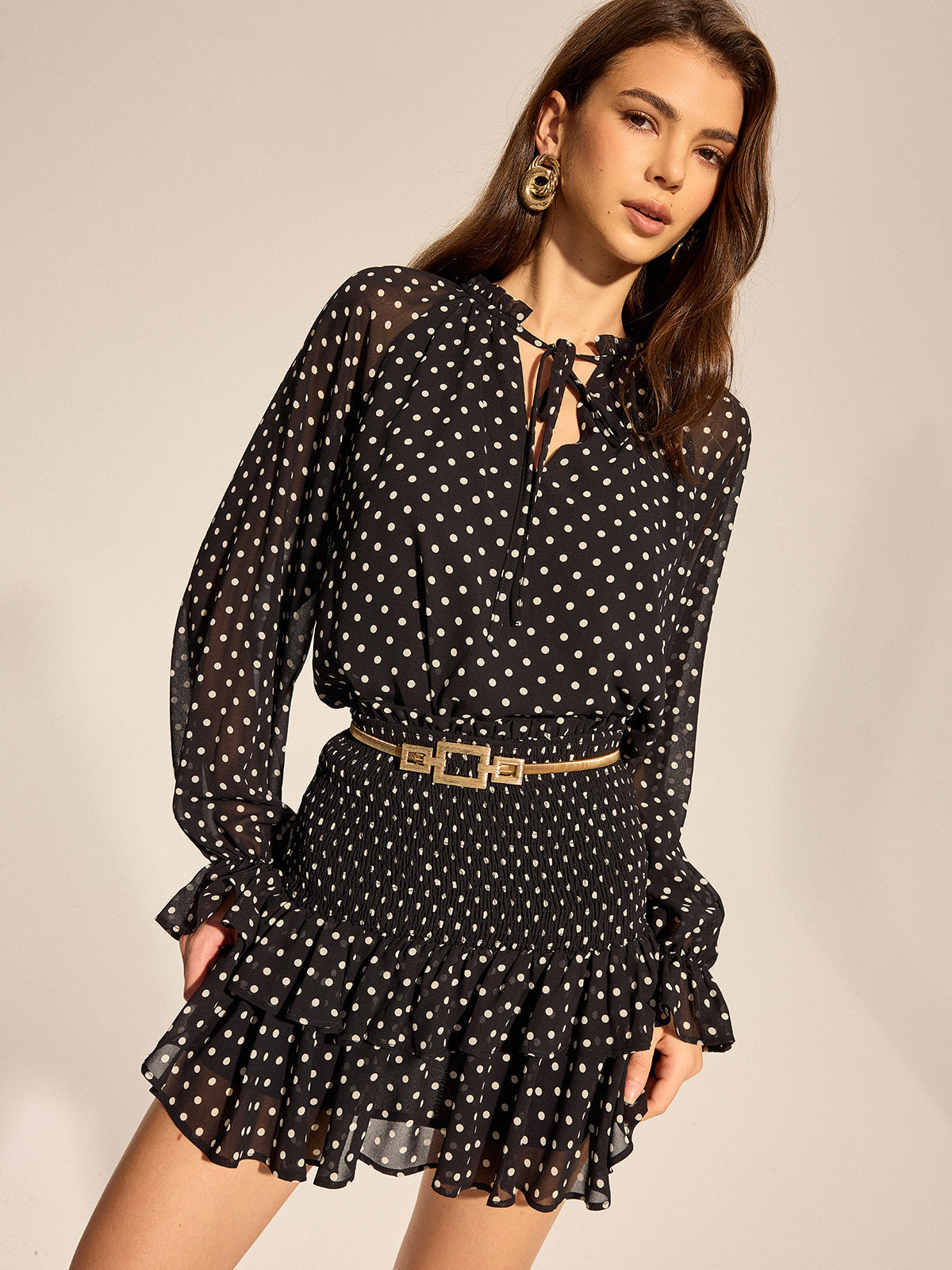Polka Dot Ruffled Two Piece Skirt Set