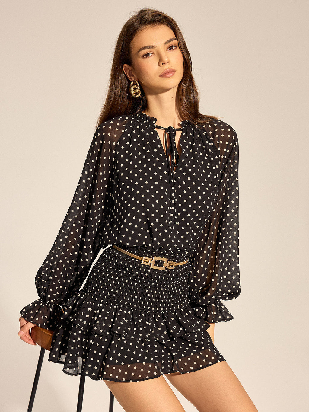 Polka Dot Ruffled Two Piece Skirt Set