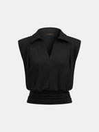 Sleeveless Collared Ruched Waist Blouse