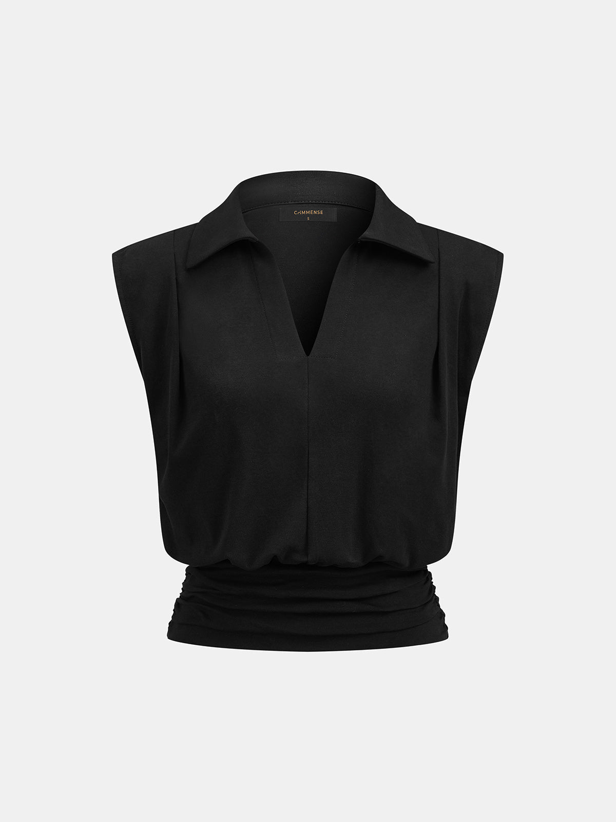 Sleeveless Collared Ruched Waist Blouse