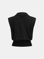 Sleeveless Collared Ruched Waist Blouse