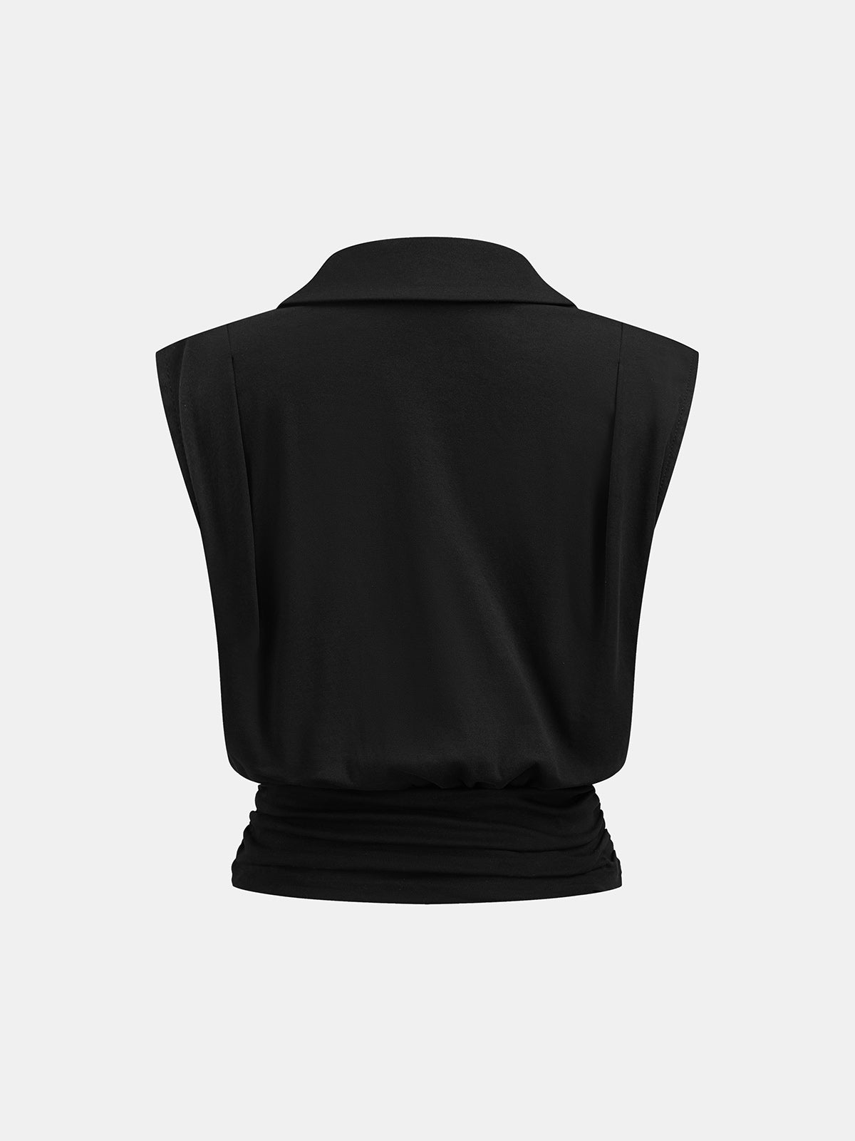 Sleeveless Collared Ruched Waist Blouse