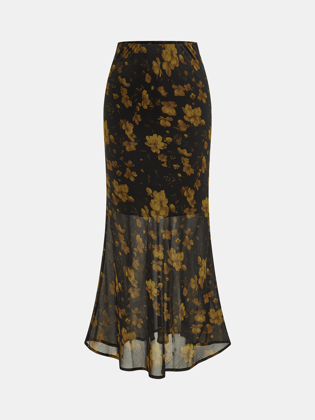 Semi Sheer Flower Mermaid Skirt