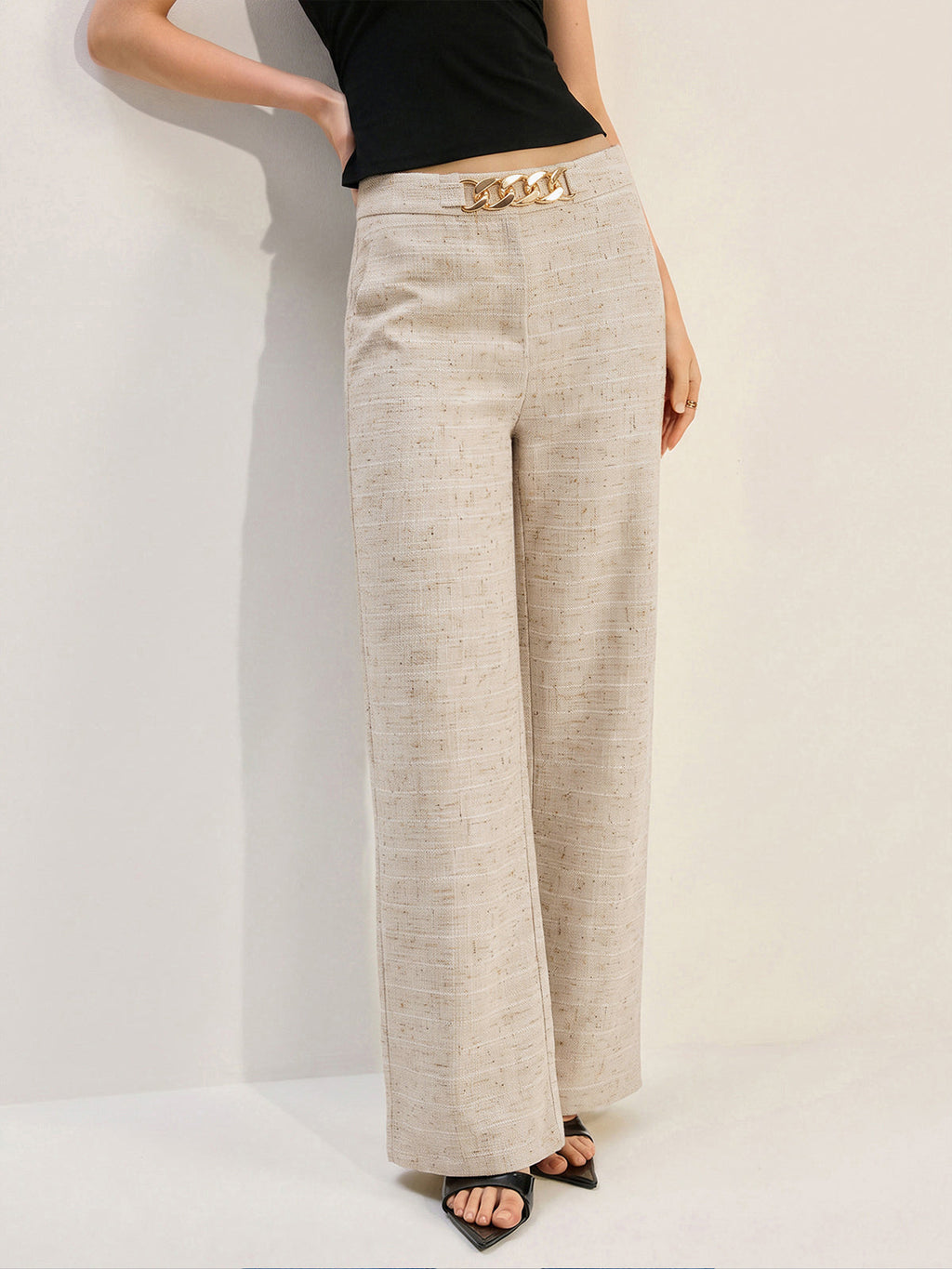 Chain Detail Texture Wide Leg Pants