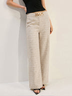 Chain Detail Texture Wide Leg Pants