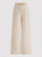 Chain Detail Texture Wide Leg Pants