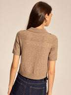 Argyle Short Sleeve Collared Knit Cardigan