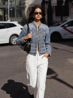 Napoleon Style Stand Collar Denim Jacket