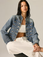 Napoleon Style Stand Collar Denim Jacket