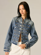 Napoleon Style Stand Collar Denim Jacket