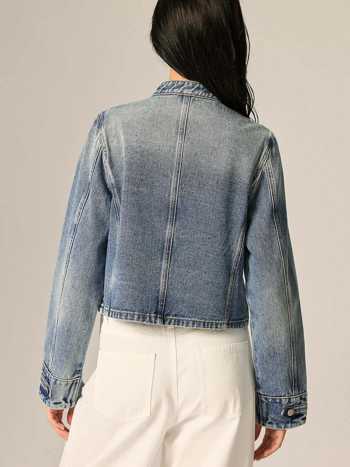 Napoleon Style Stand Collar Denim Jacket